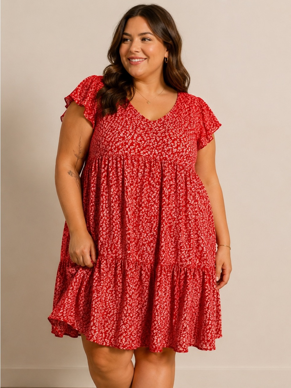 Hayden Red Floral Tiered Ruffle Dress Cottagecore Romantic 3XL
